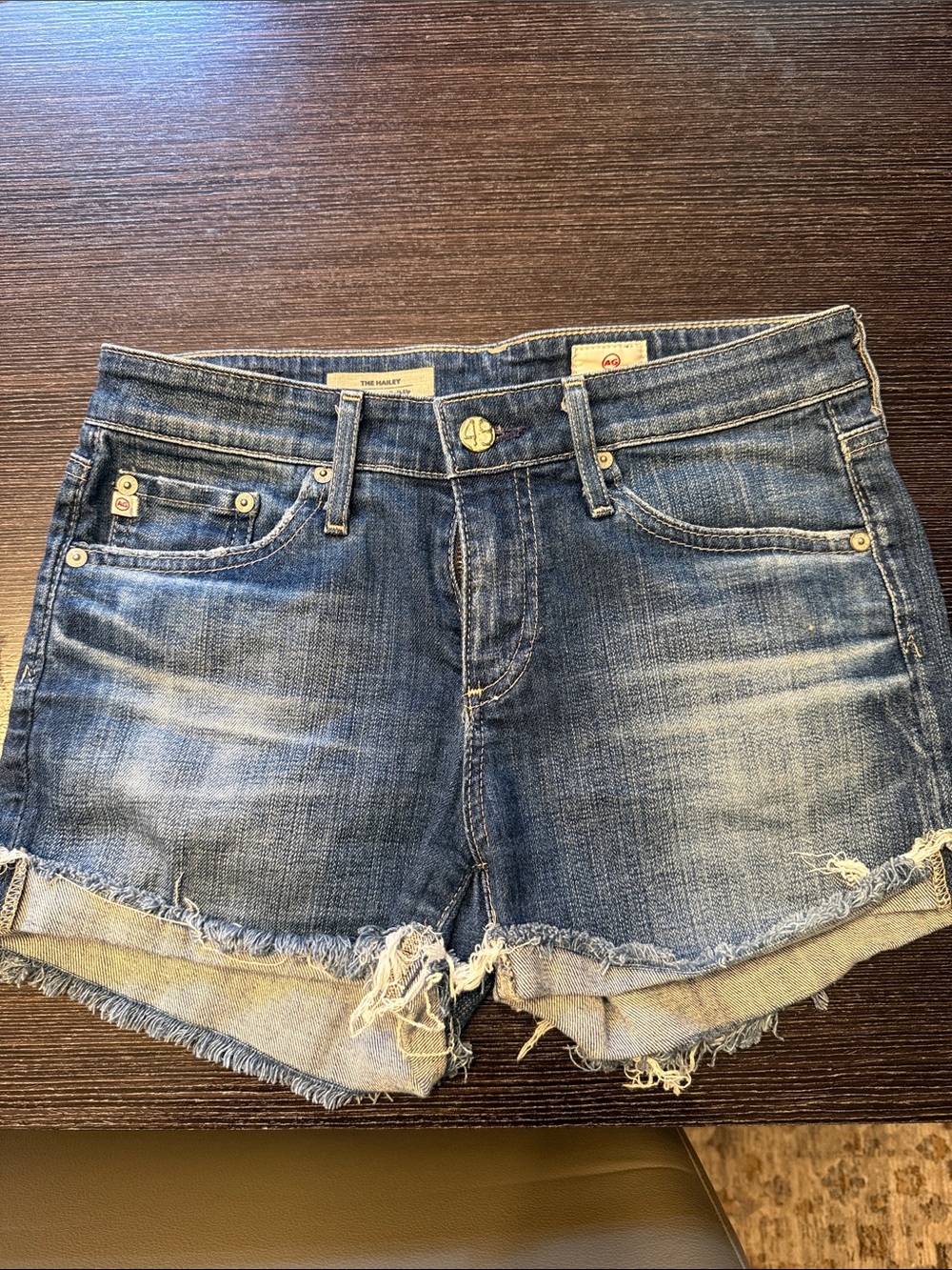AG Adriano Goldschmied Blue Distressed Denim Cutoff Shorts